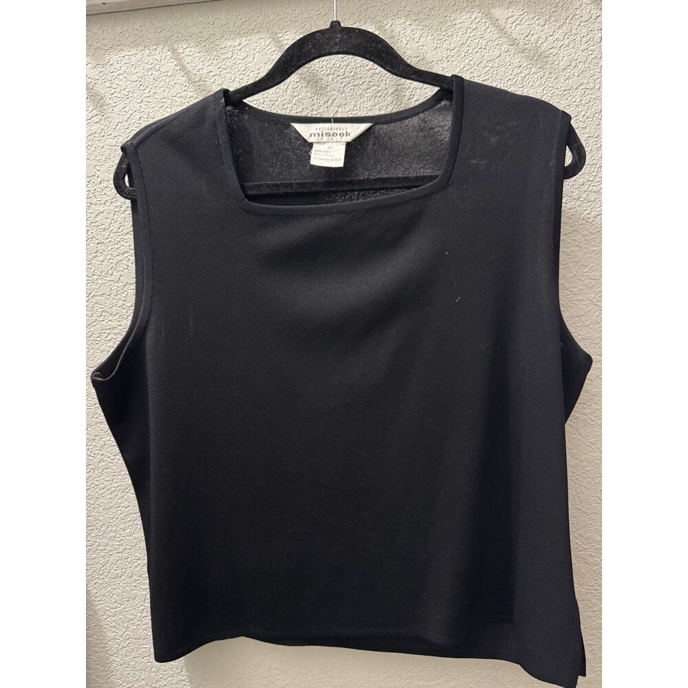 Exclusively Misook Jet Black Square Neck Sleeveless Tank Shirt XL